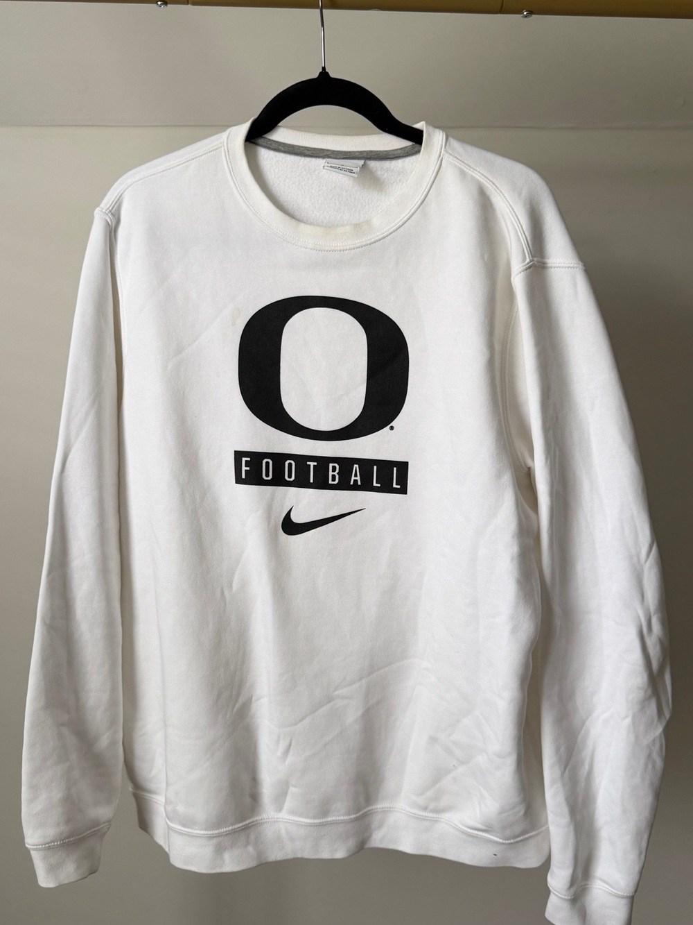 Oregon Ducks Men’s White Crewneck Sweatshirt with Black 'O' Football Sz L